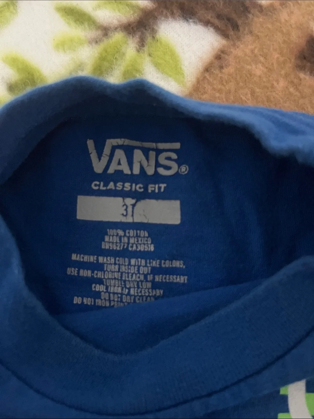 Vans Blue Short Sleeve Tee with Neon Green Logo - Kids - Boys 3T